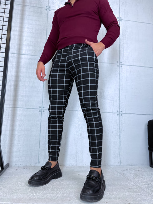 Men's trousers with fine check - black with white 65-3